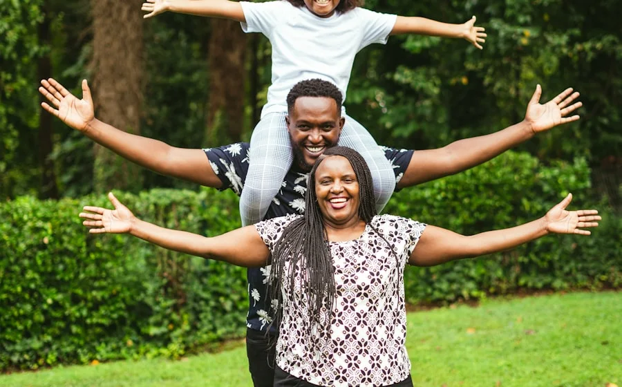 Her family playing in the garden in Nairobi