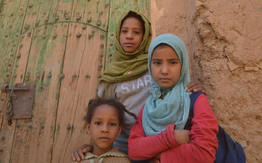 His wife and daughter at the door in Marrakech