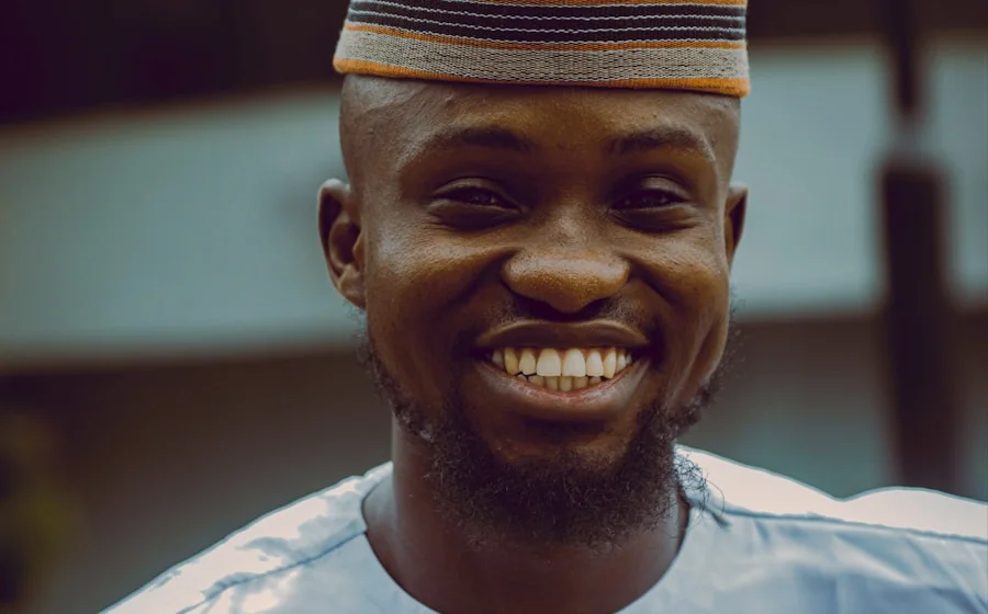 A Nigerian storekeeper in Sharjah smiling
